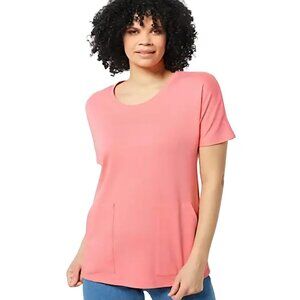 Isaac Mizrahi Live Scoop Neck Tunic Shirt Pockets Flamingo Pink Size S